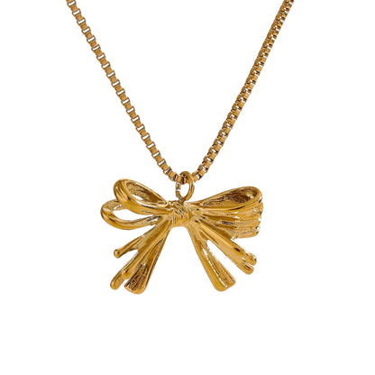 18K Gold Bow Knot Pendant Necklace
