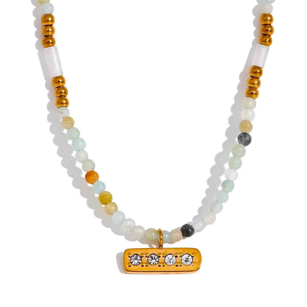 Stone Bead & Zircon Necklace