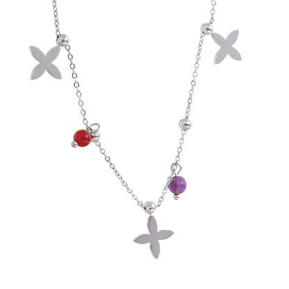 Stainless Steel Stone Flower Pendant Necklace