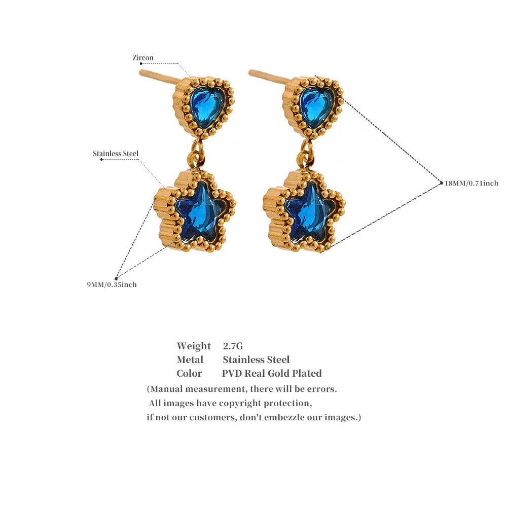 Heart Star Zircon Drop Earrings