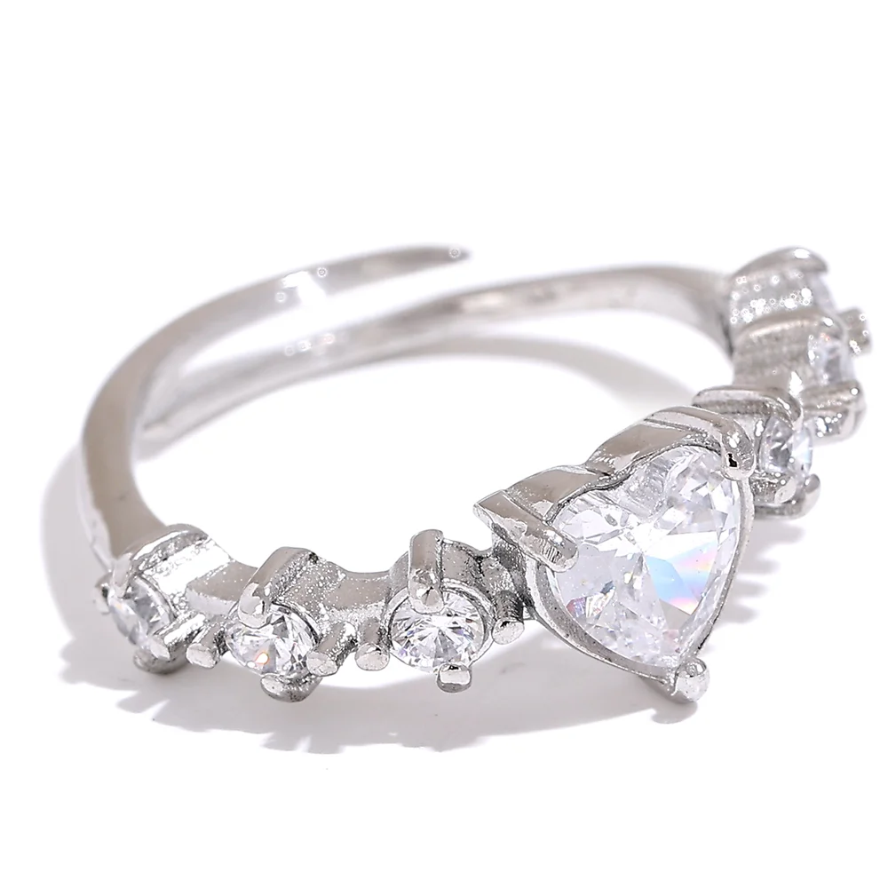 White Green Bling Cubic Zirconia Heart Adjustable Romantic Ring