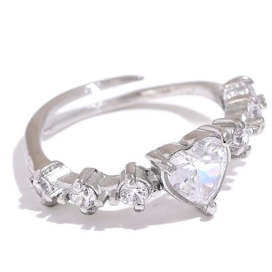 White Green Bling Cubic Zirconia Heart Adjustable Romantic Ring