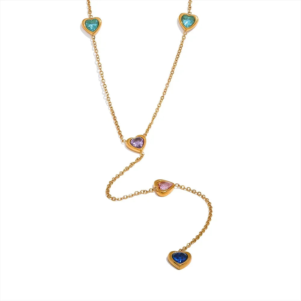 Colorful Cubic Zirconia Heart Necklace