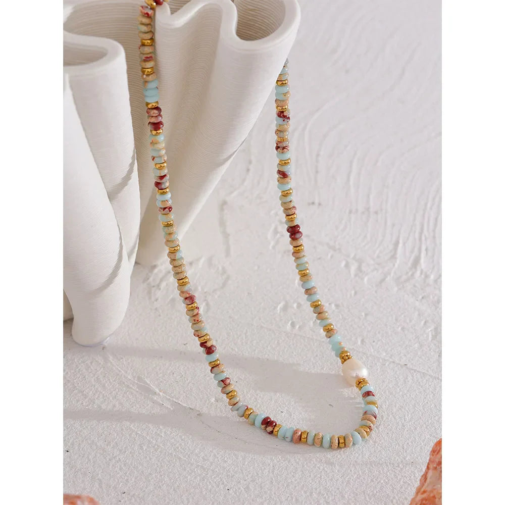 Freshwater Pearl & Stone Chain Necklace