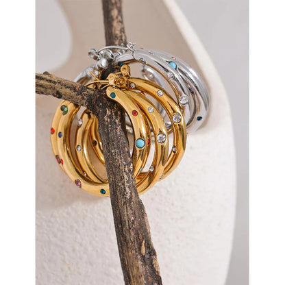 Colorful CZ Hoop Earrings
