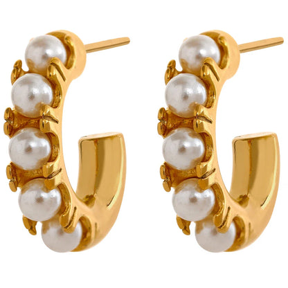 18K Gold Pearl Hoop Earrings