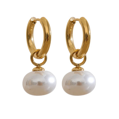 Golden Imitation Pearls Hoop Earrings