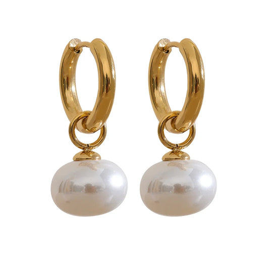 Golden Imitation Pearls Hoop Earrings