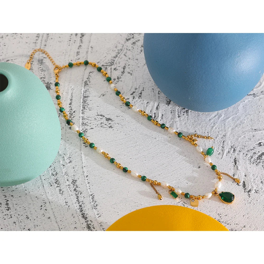 Beaded Gemstone Charm Necklace