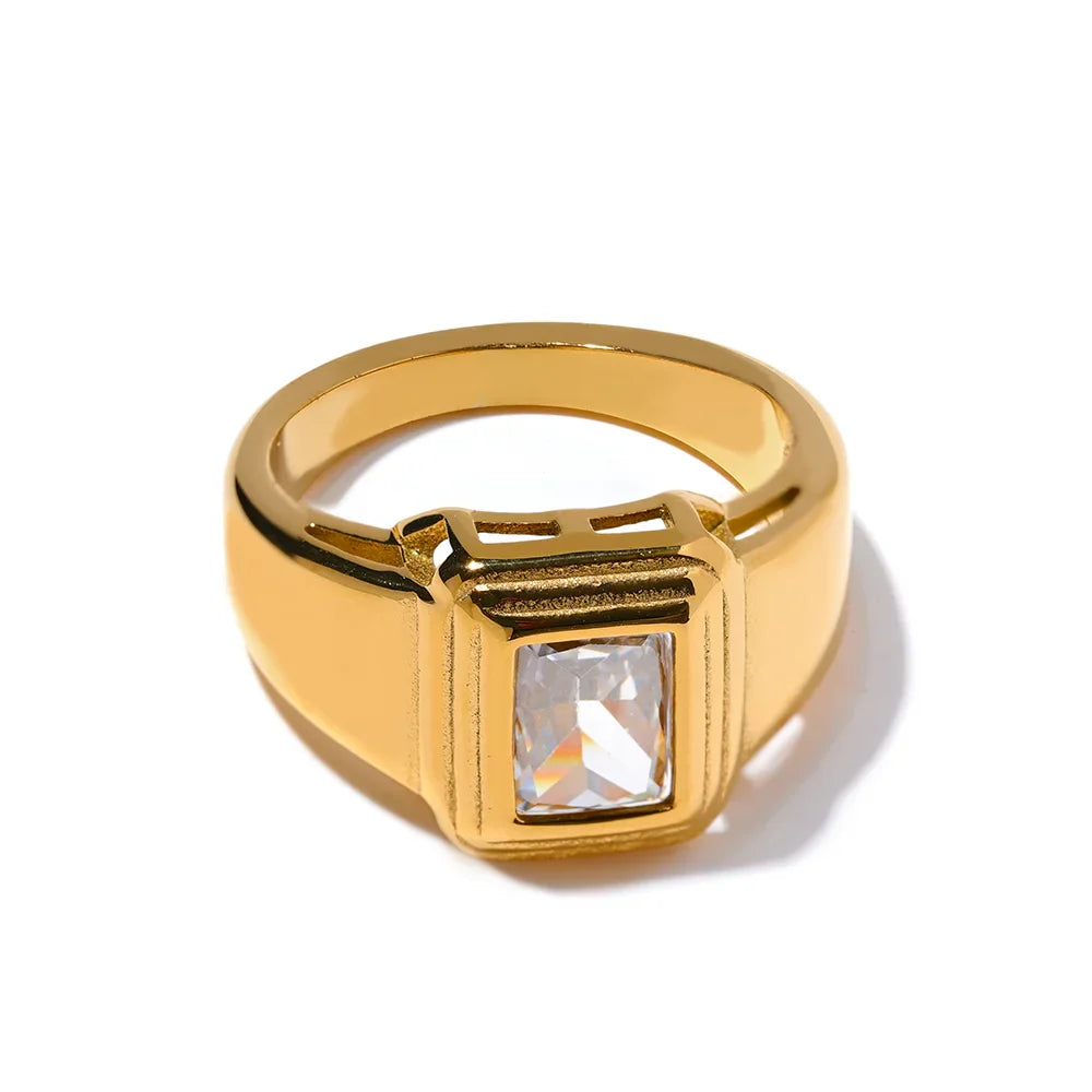 White Green Cubic Zirconia Square Ring