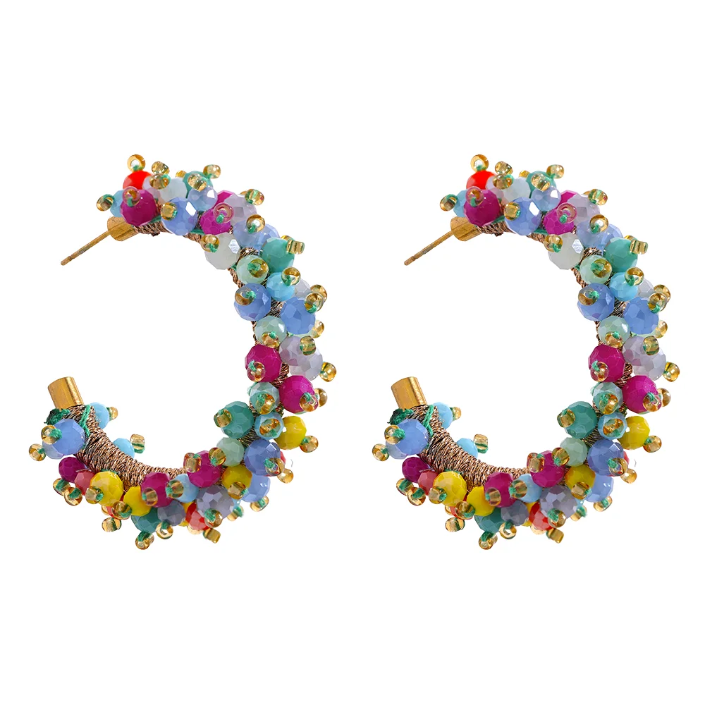 Beaded C-Shaped Earrings