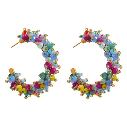 Beaded C-Shaped Earrings