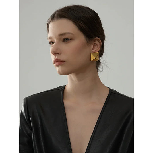 Glossy Smooth Square Geometric Stud Earrings