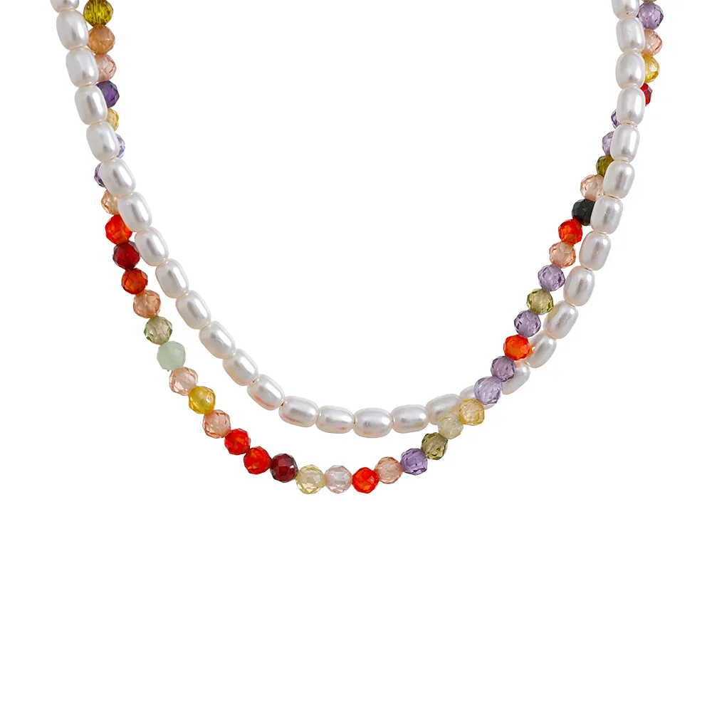 Colorful Zircon & Pearl Necklace