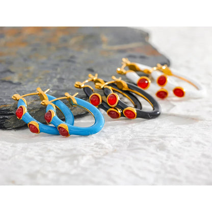 Stone Hoop Earrings
