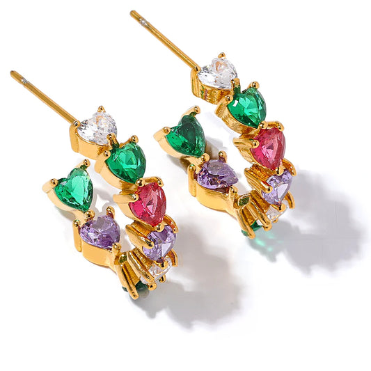 Colorful Cubic Zirconia Hoop Earrings