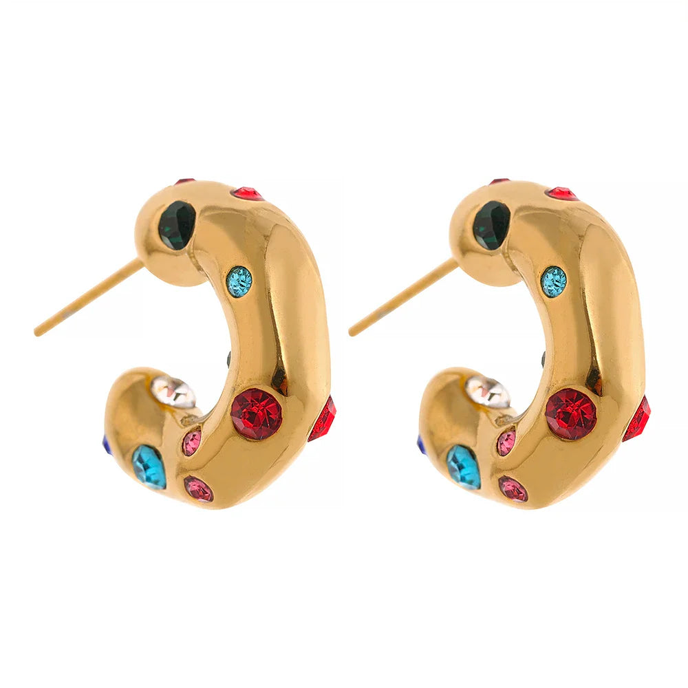Colorful Zirconia Gold Hoop Earrings
