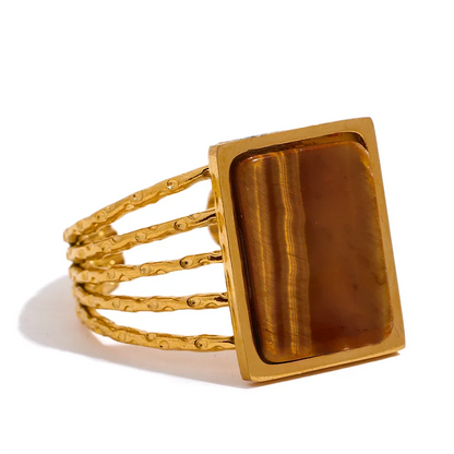 Amazonite Tiger Square Natural Stone Ring