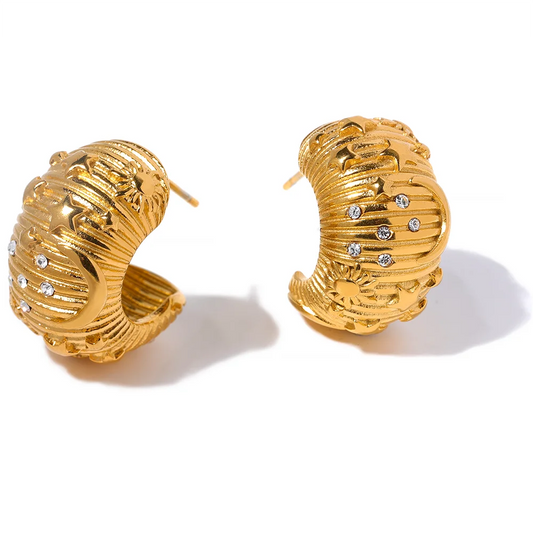 Star Moon Chunky Hoop Earrings