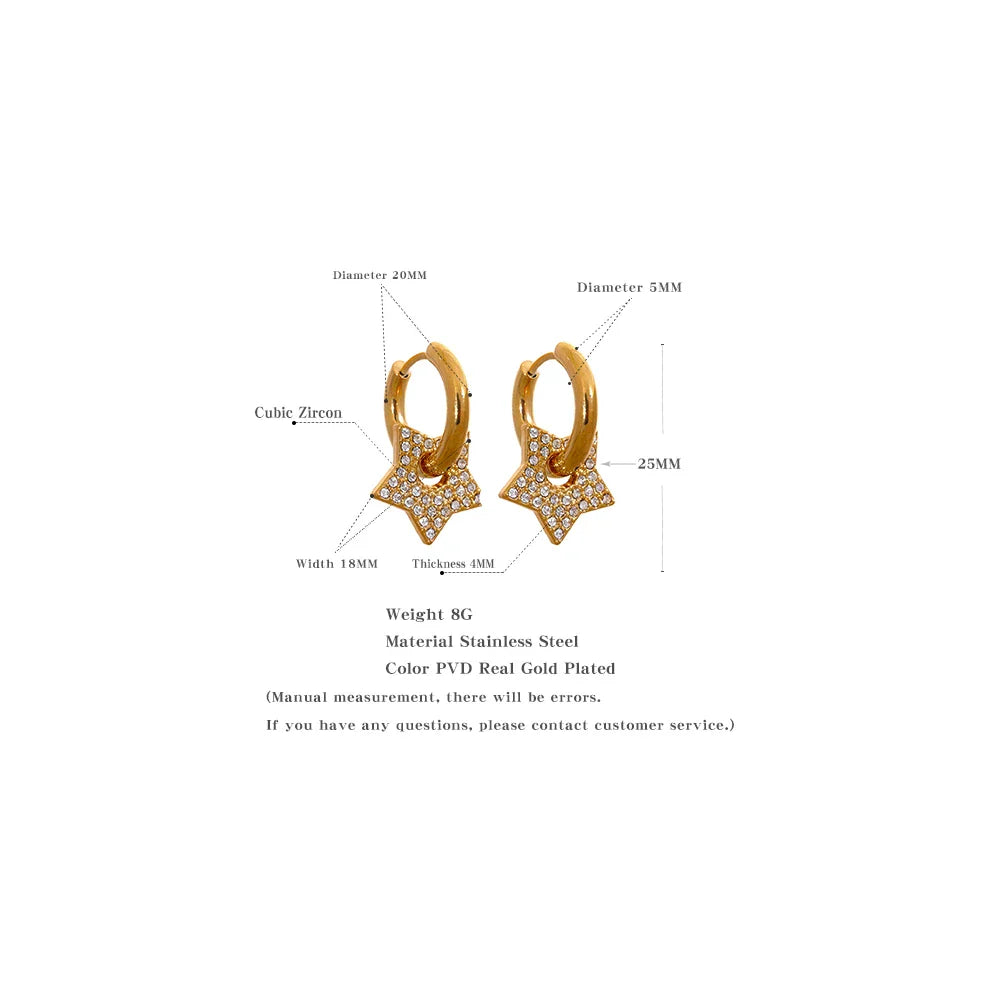Star Drop Zircon Hoop Earrings