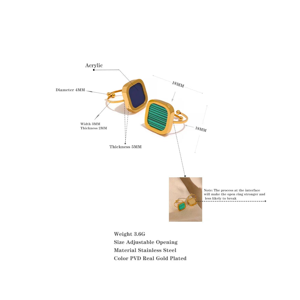 Texture Green Square Acrylic Adjustable Ring