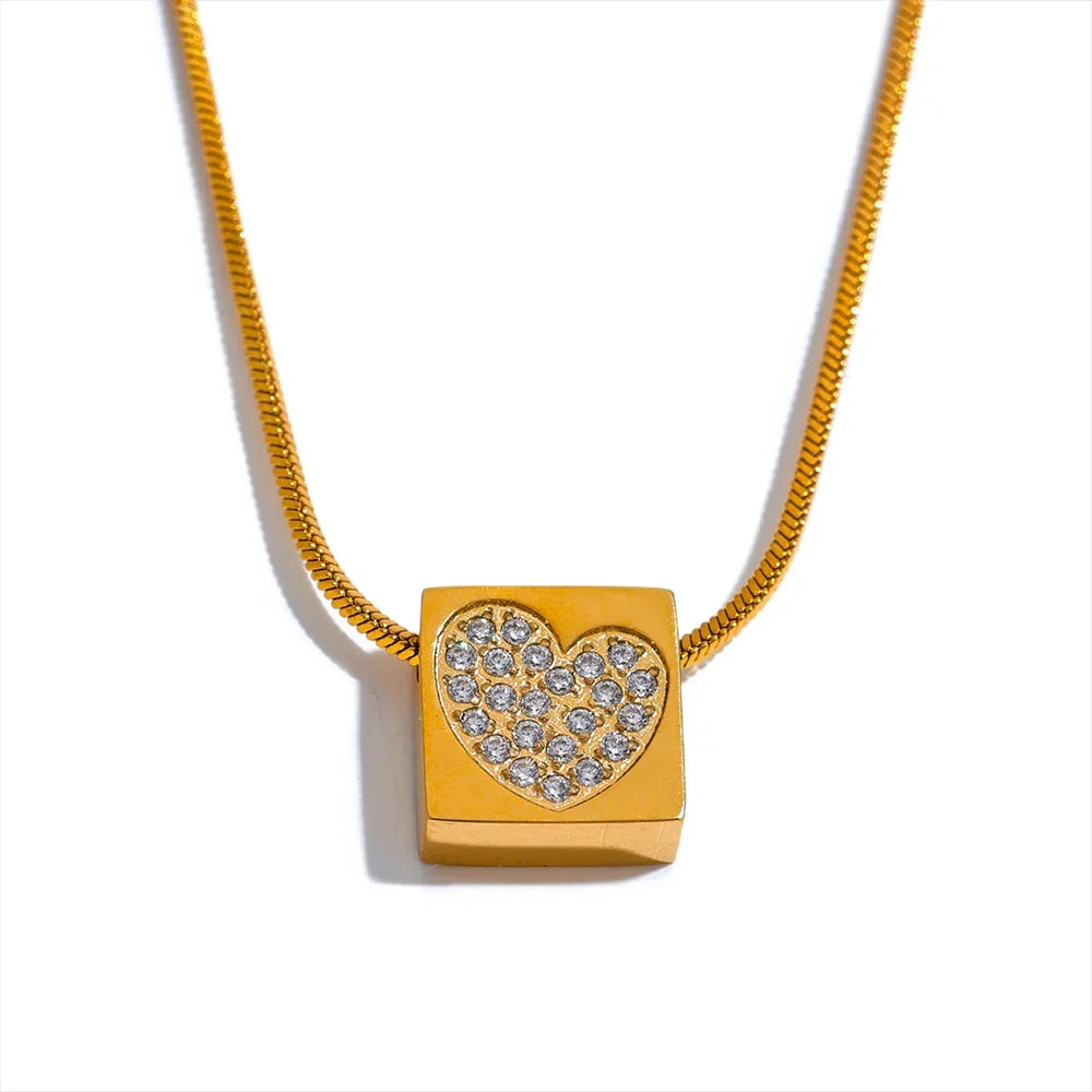 Square Heart Zircon Pendant Necklace