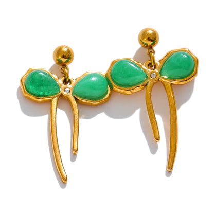 Green Stone Bow Knot Earrings