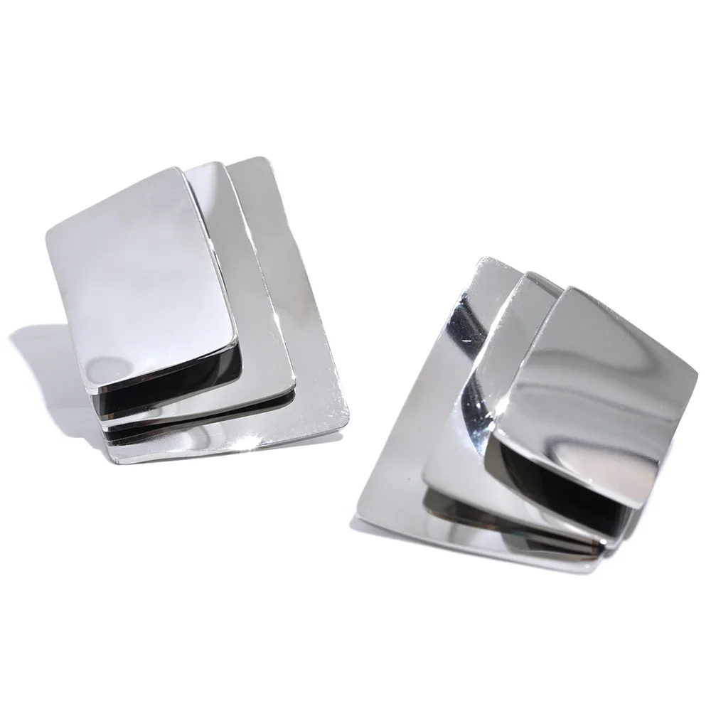 Glossy Square Layered Overlay Stud Earrings