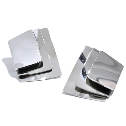 Glossy Square Layered Overlay Stud Earrings