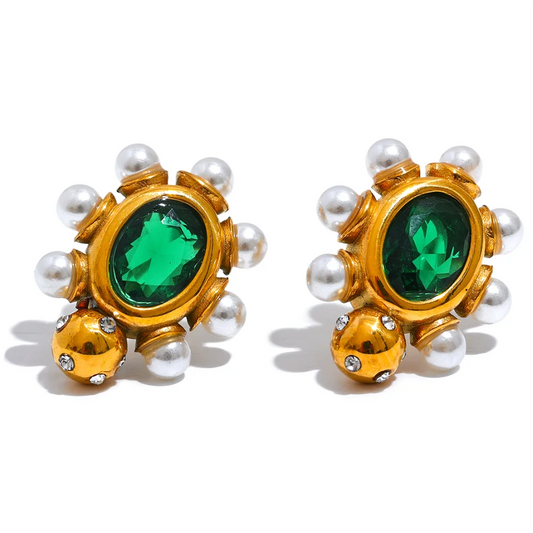 Gold Geometric Zircon Studs