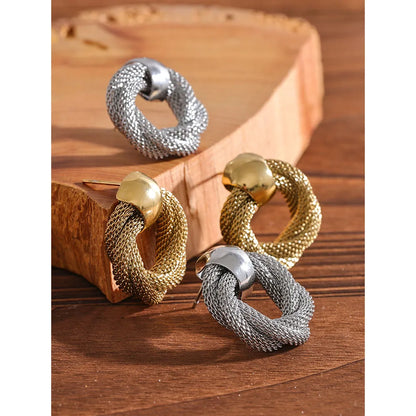 Metal Braided Round Hollow Stud Earrings