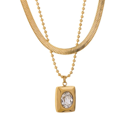 Double Chain Square Pendant Necklace