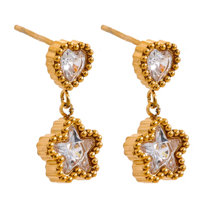 Heart Star Zircon Drop Earrings