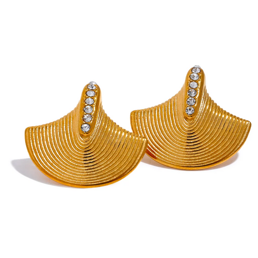 Vintage Gold Fan Stud Earrings