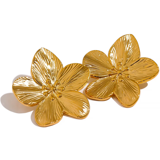 Tarnish-Free Gold Flower Studs