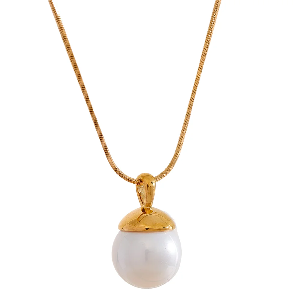 Shell Pearl Pendant Necklace Gold Jewelry
