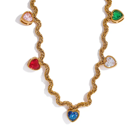 Colorful Heart Cubic Zirconia Necklace