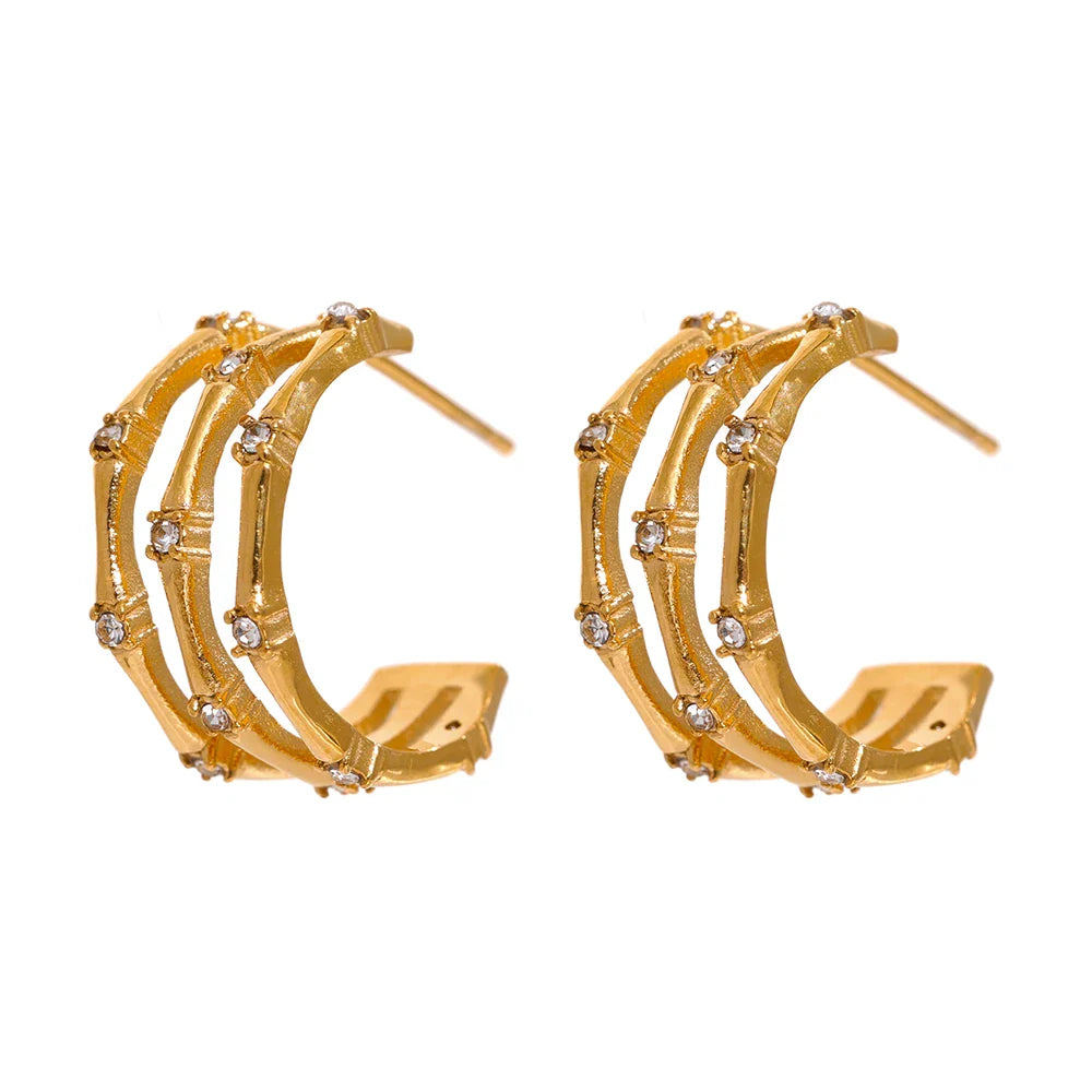Bamboo CZ Stud Earrings