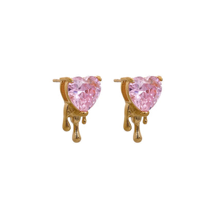 Cubic Zirconia Heart Stud Earrings