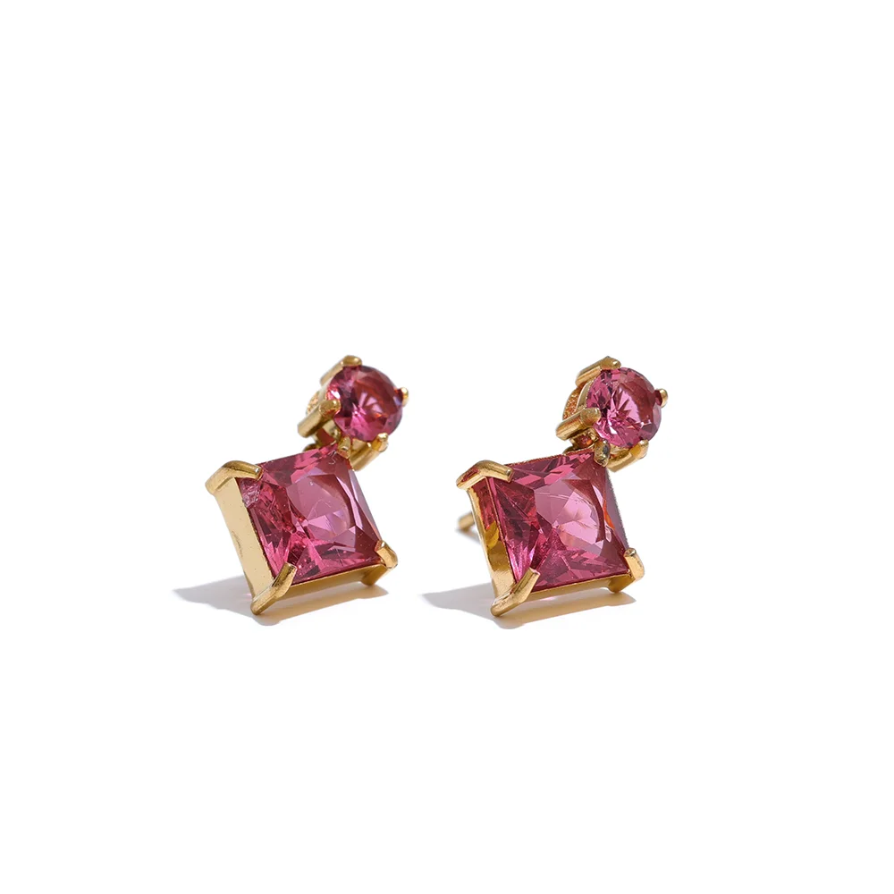 Multicolor Zircon Square Stud Earrings