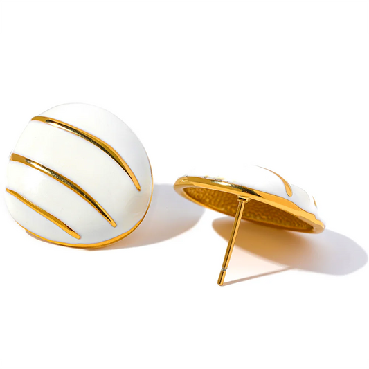 White Enamel Vintage Stud Earrings