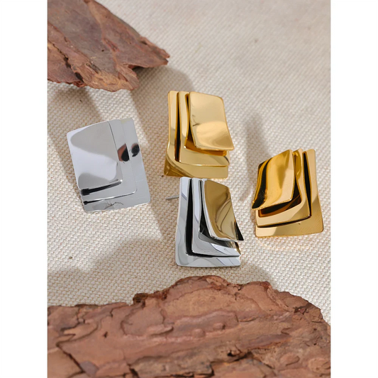 Glossy Square Layered Overlay Stud Earrings