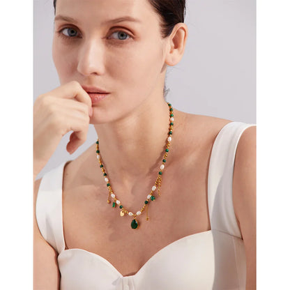 Beaded Gemstone Charm Necklace