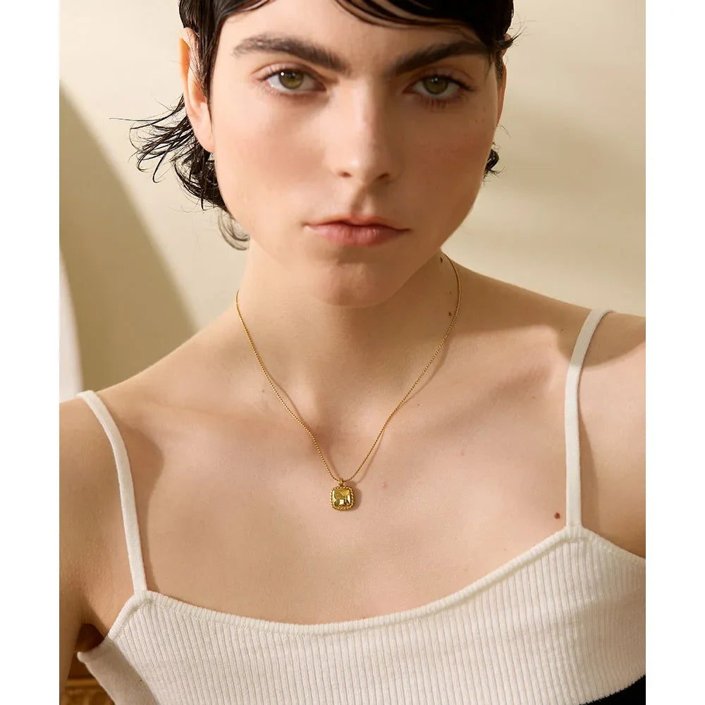 Gold Square Pendant Necklace