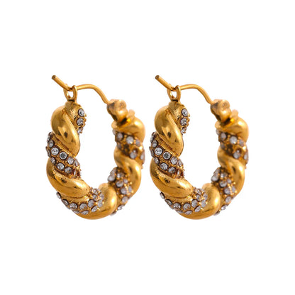Twisted Gold Zirconia Hoop Earrings