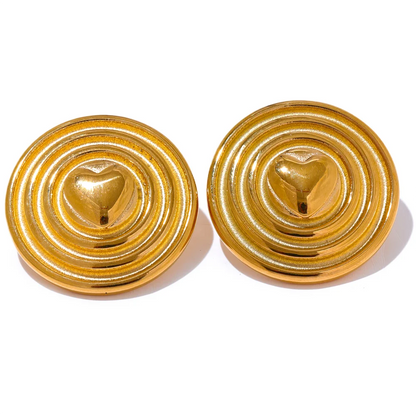 Round Circle Heart Big Stud Earrings