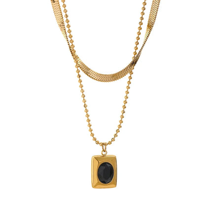 Double Chain Square Pendant Necklace