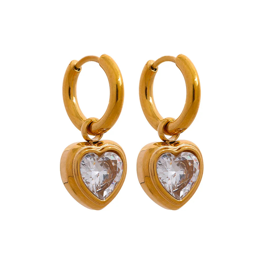 Zirconia Heart Hoop Earrings