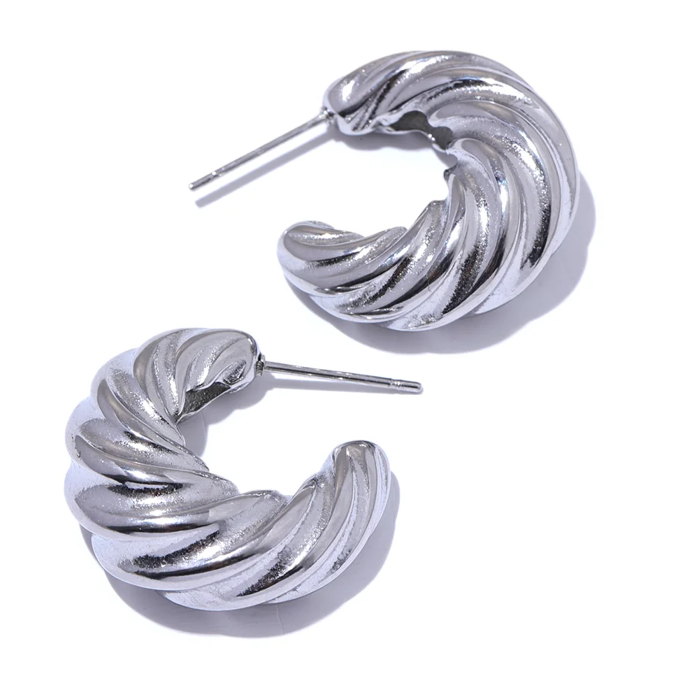 C-Shape Twisted Huggie Earrings