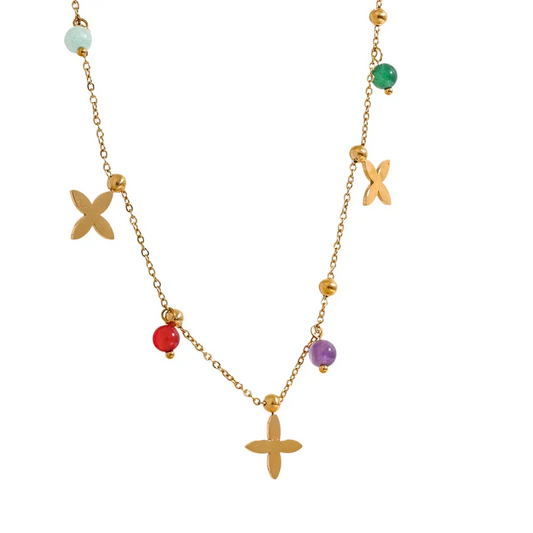 Stainless Steel Stone Flower Pendant Necklace